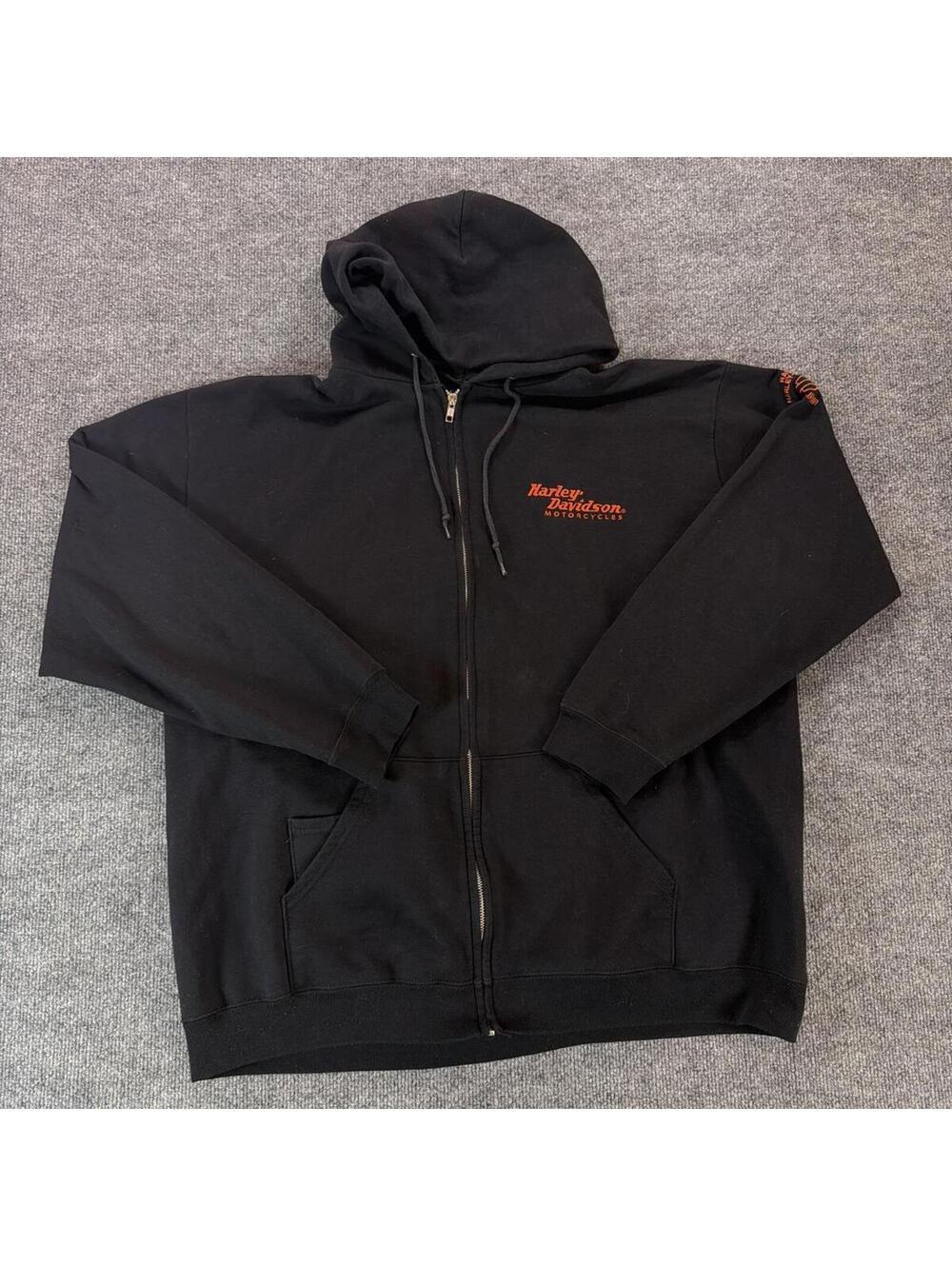Harley-Davidson Black Full Zip-Up Hoodie Sweatshirt XL - Biker, Embroidered